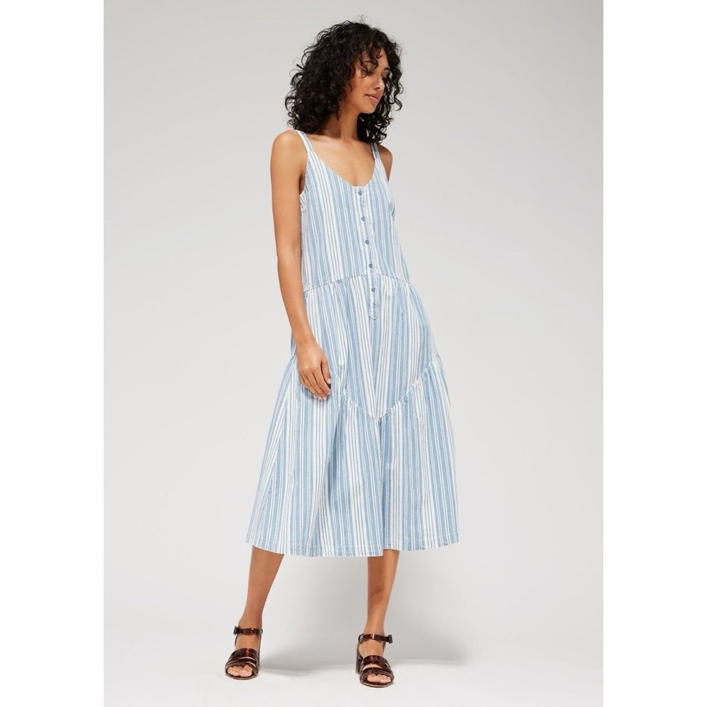LACAUSA Striped Blue Moon Summer Midi Dress Light Blue White